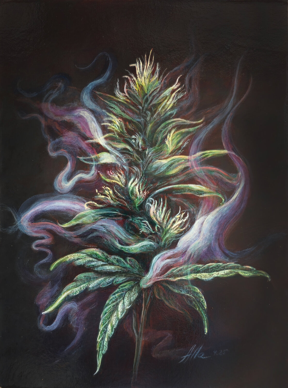 Scent of Indica – Symbolist Cannabis Art Alla Ostrovsky Original painting for sale