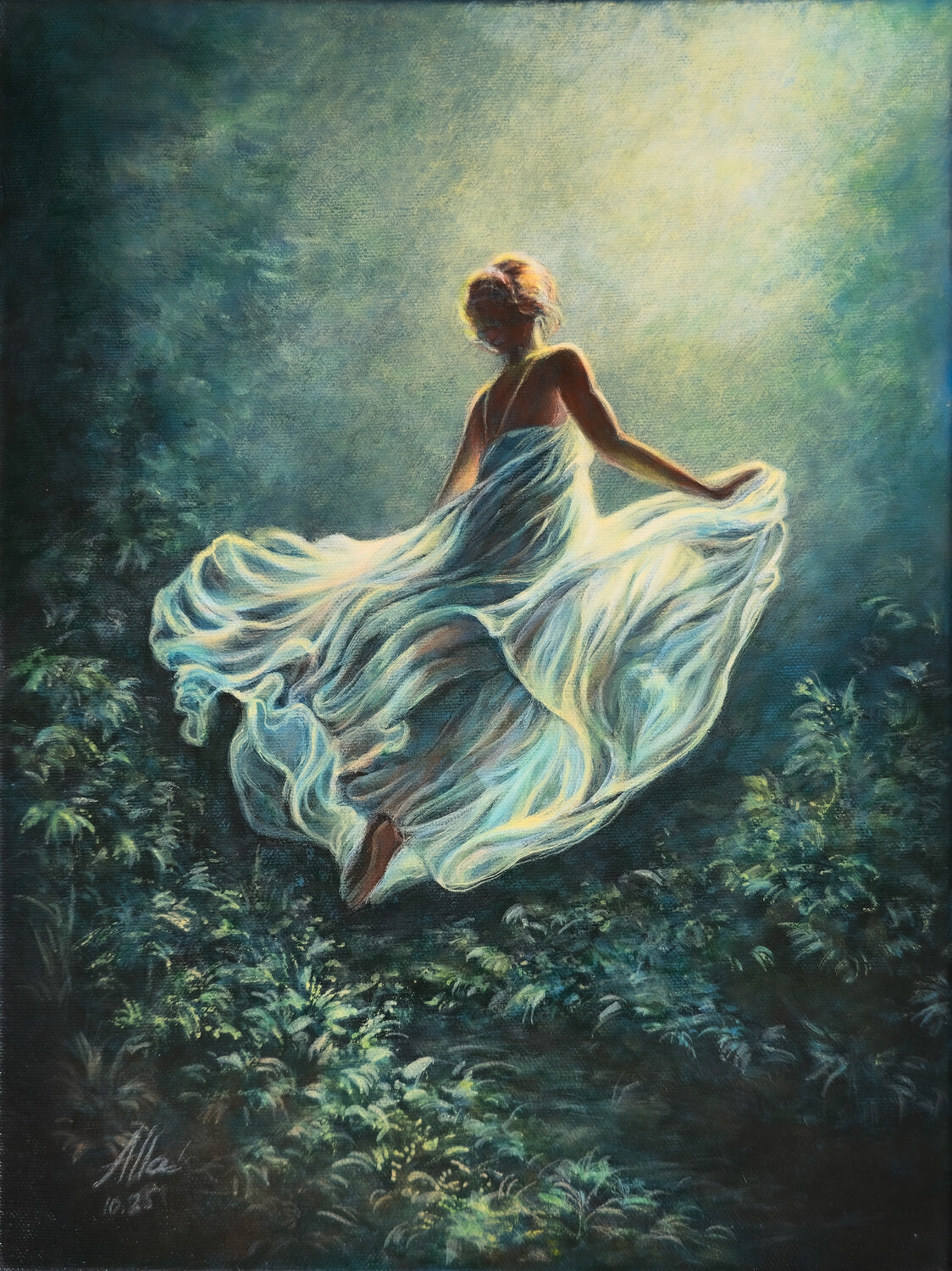 Ascending the Moonlit Path – Symbolist Dreamscape Alla Ostrovsky Original painting for sale