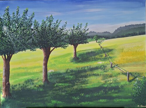 Hinter dem Zaun by Betty Dienel, Painting for Sale on Select