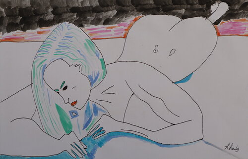 Silent Desire - Modern Nude Female Watercolor by Lhandy, Painting for Sale on Select