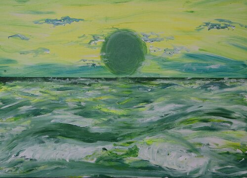 Green Sun's Collapse On Rough Sea by Lhandy, Painting for Sale on Select