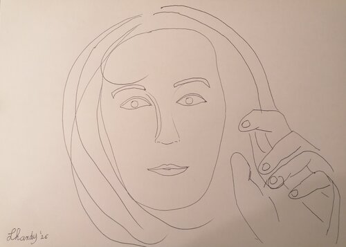 Unfinished Muse - Abstract Female Face Line Art by Lhandy, Drawing for Sale on Select