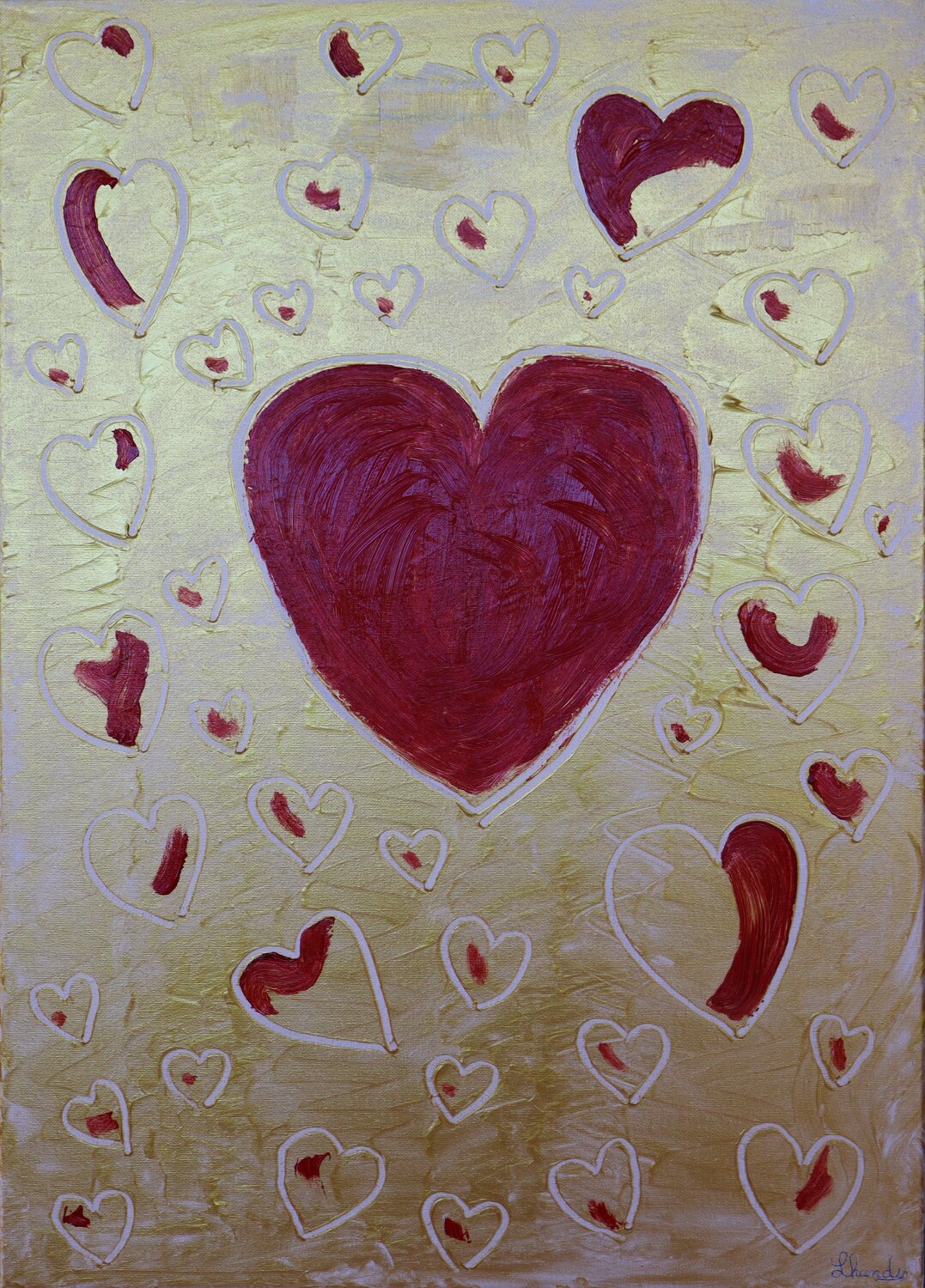 Red and Golden Hearts Lhandy Original painting for sale