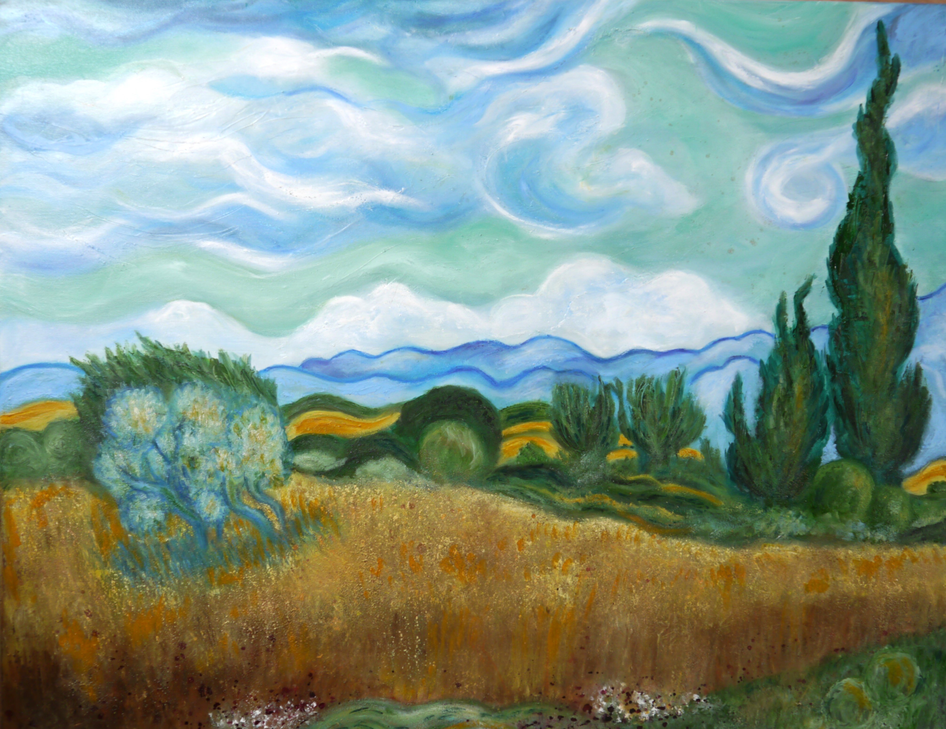Weizenfeld mit Zypressen- Vincent van Gogh Reproduktion
