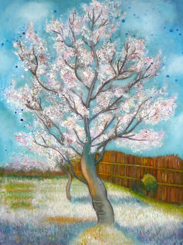 Blühender Pfirsichbaum (Erinnerung an Mauve)- Vincent van Gogh by Marta Morgen, Painting for Sale on Select