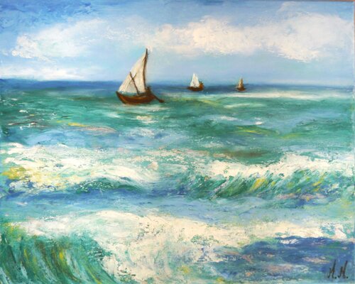 Das Meer bei Saintes-Maries, inspiriert von Vincent van Gogh (1888) by Marta Morgen, Painting for Sale on Select