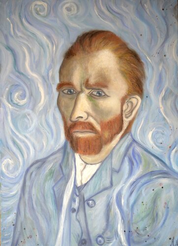 Selbstportrait vor bewegtem Hintergrund, inspiriert von Vincent van Gogh 1889 by Marta Morgen, Painting for Sale on Select