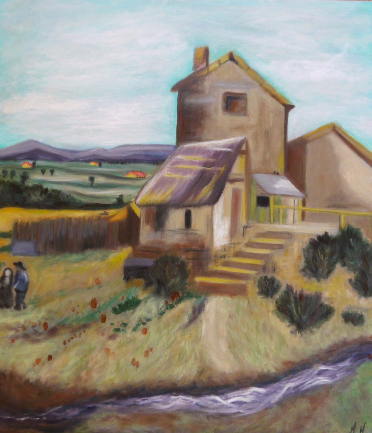 Die alte Mühle, inspiriert von Vincent van Gogh 1888 Marta Morgen Originalgemälde zu verkaufen