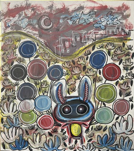 ウサギと風船 by アリサ オオツカ, Painting for Sale on Select