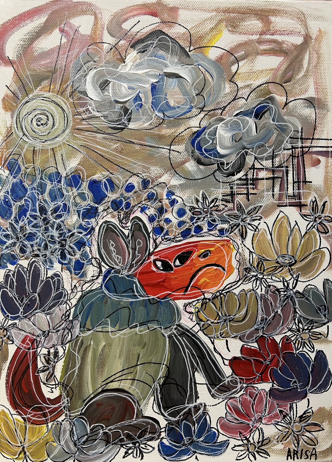 赤い犬 アリサ オオツカ Original painting for sale