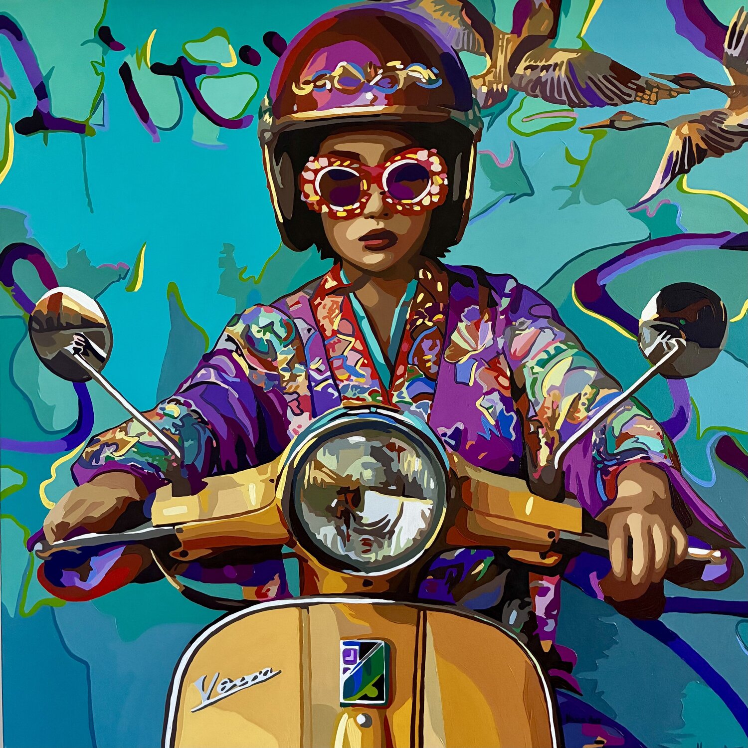 Golden Sakura Ride Nana Artamonova Original painting for sale