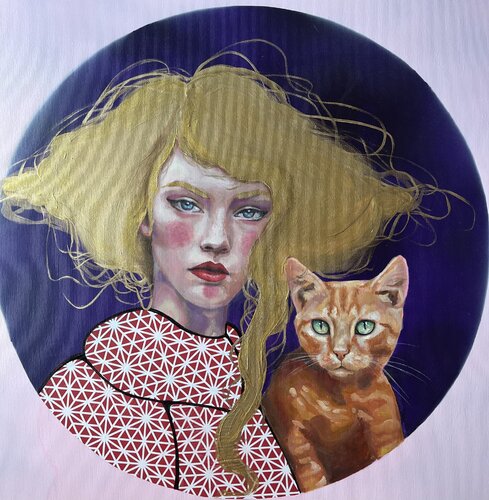 Arlequina con Gato Naranja by Gema Alvaro, Painting for Sale on Select