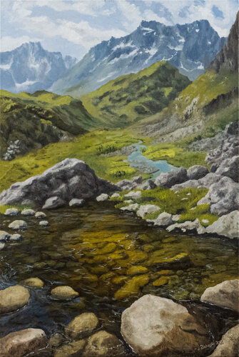 By a Clear Mountain Stream by Pavol Zlatovský, Painting for Sale on Select