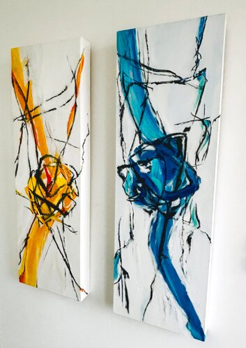 GEDANKENSTRUKTUR gelb und blau by Brigitte Struif, Painting for Sale on Select