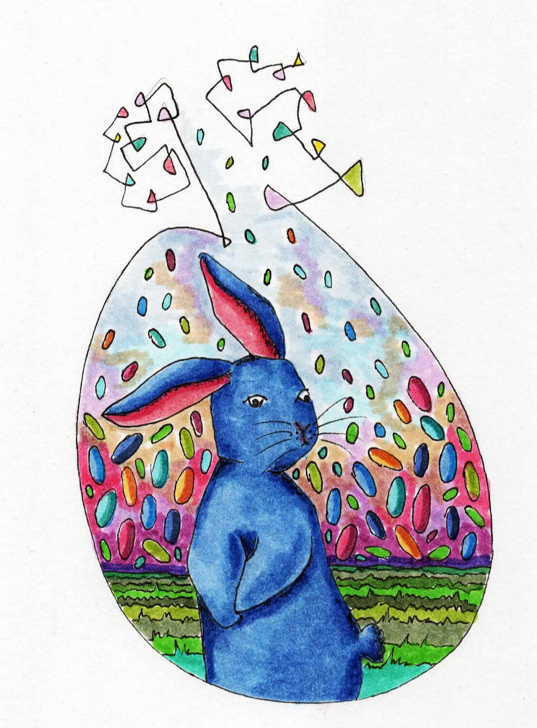 PEACE SEED "BLUE RABBIT" Gudrun KARGL Drawing for sale