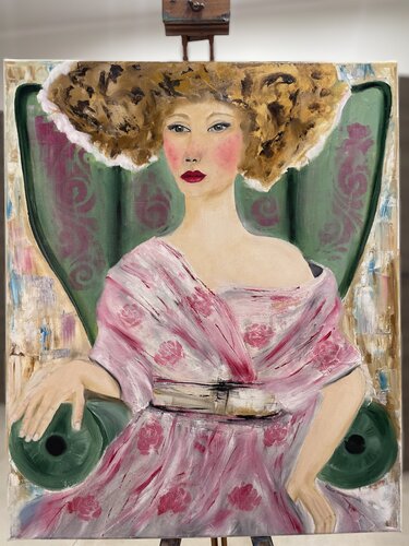 “Pensieri in rosa e  verde” by Tiziana Stanco, Painting for Sale on Select