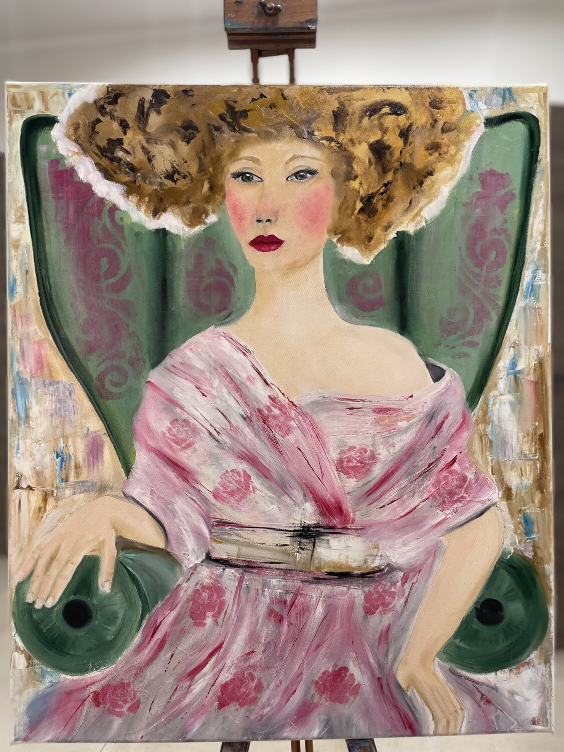 “Pensieri in rosa e  verde” Tiziana Stanco Original painting for sale