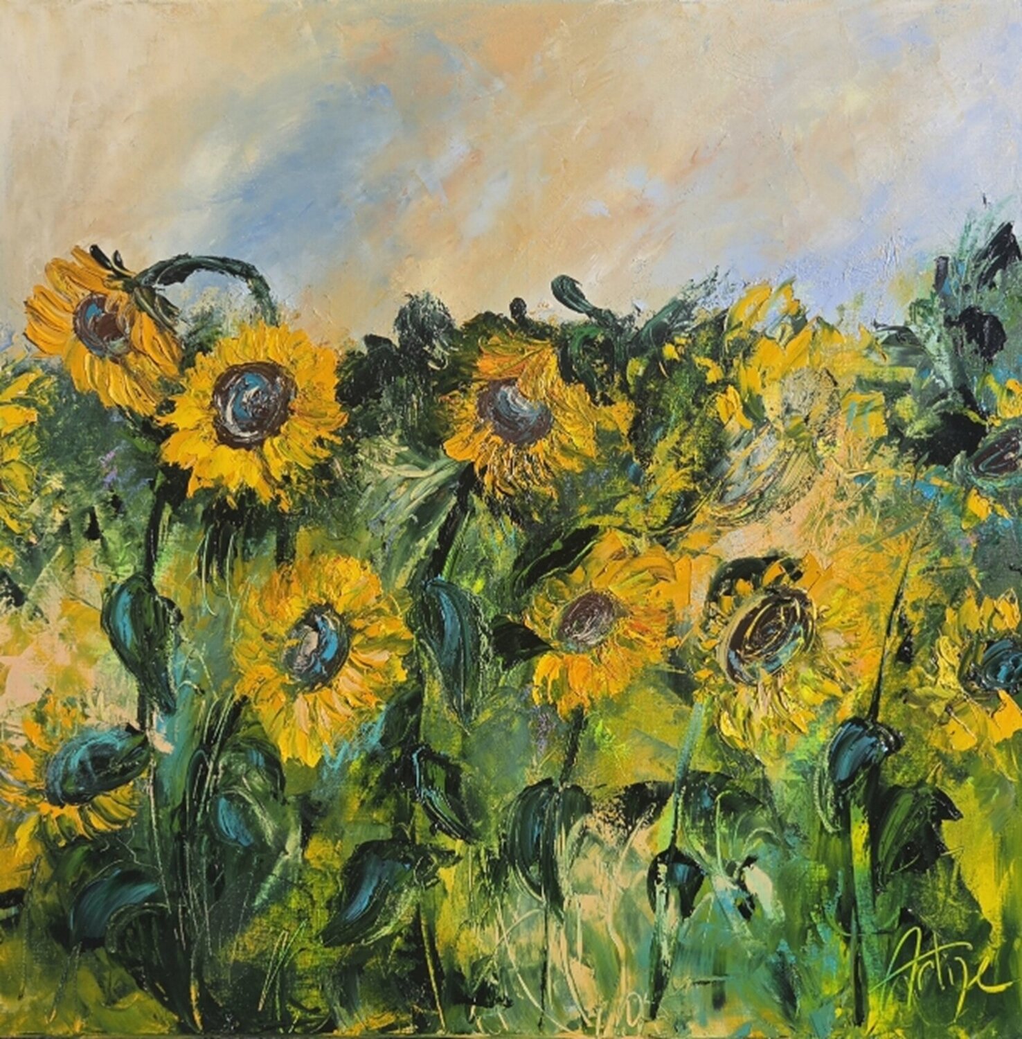 Le champ de tournesol Artize Original painting for sale
