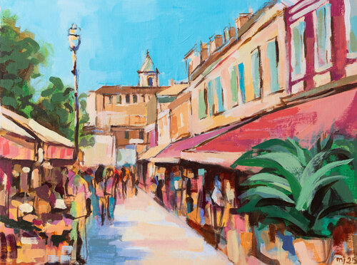 The Morning - Marché aux Fleurs - Nice by Micjan, Painting for Sale on Select