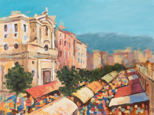 Market Hour - Marché aux Fleurs - Nice by Micjan, Painting for Sale on Select
