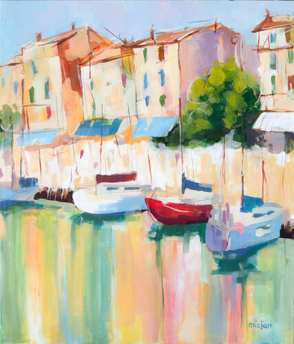 The Color Boats-Quiet Harbour by Micjan, Painting for Sale on Select