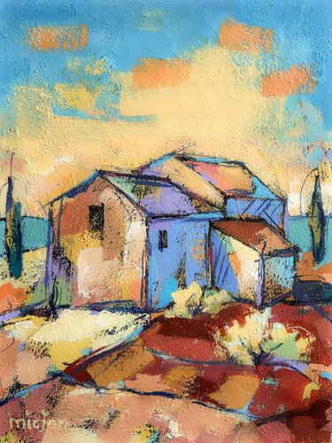 Three Little Houses by Micjan, Painting for Sale on Select