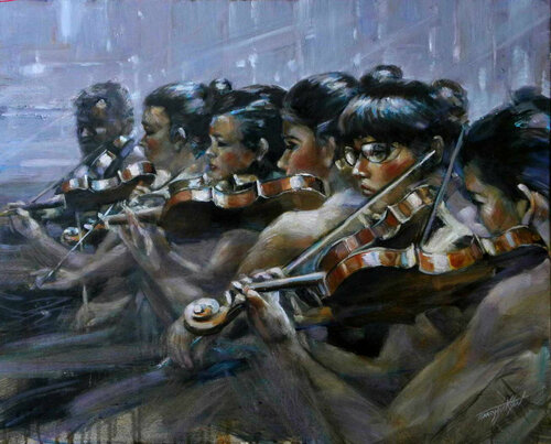 Six violinists by Barry Jackson, Painting for Sale on Select