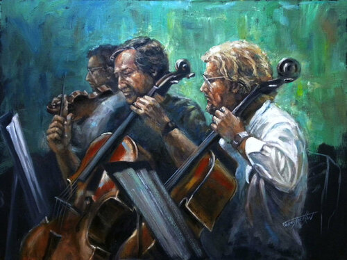 Cello Players by Barry Jackson, Painting for Sale on Select