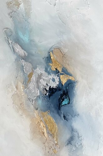 Behind the Image XI- Golden, White, Teal - ORIGINAL PAINTING by Daniela Pasqualini, Painting for Sale on Select