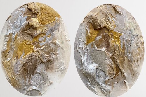 Ode II - diptych gold, champagne, silver by Daniela Pasqualini, Painting for Sale on Select