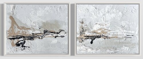 Hidden Light - 2 paintings landscape- Black, Sand, White by Daniela Pasqualini, Painting for Sale on Select