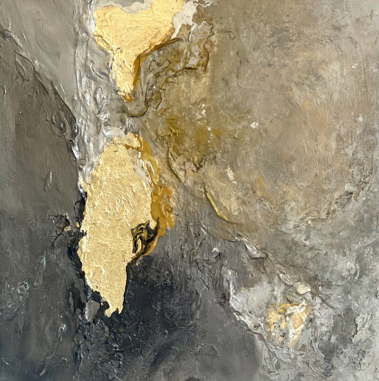 PAESAGGIO POETICO XXIV  - Gold, White, Silver, Black Daniela Pasqualini Original painting for sale