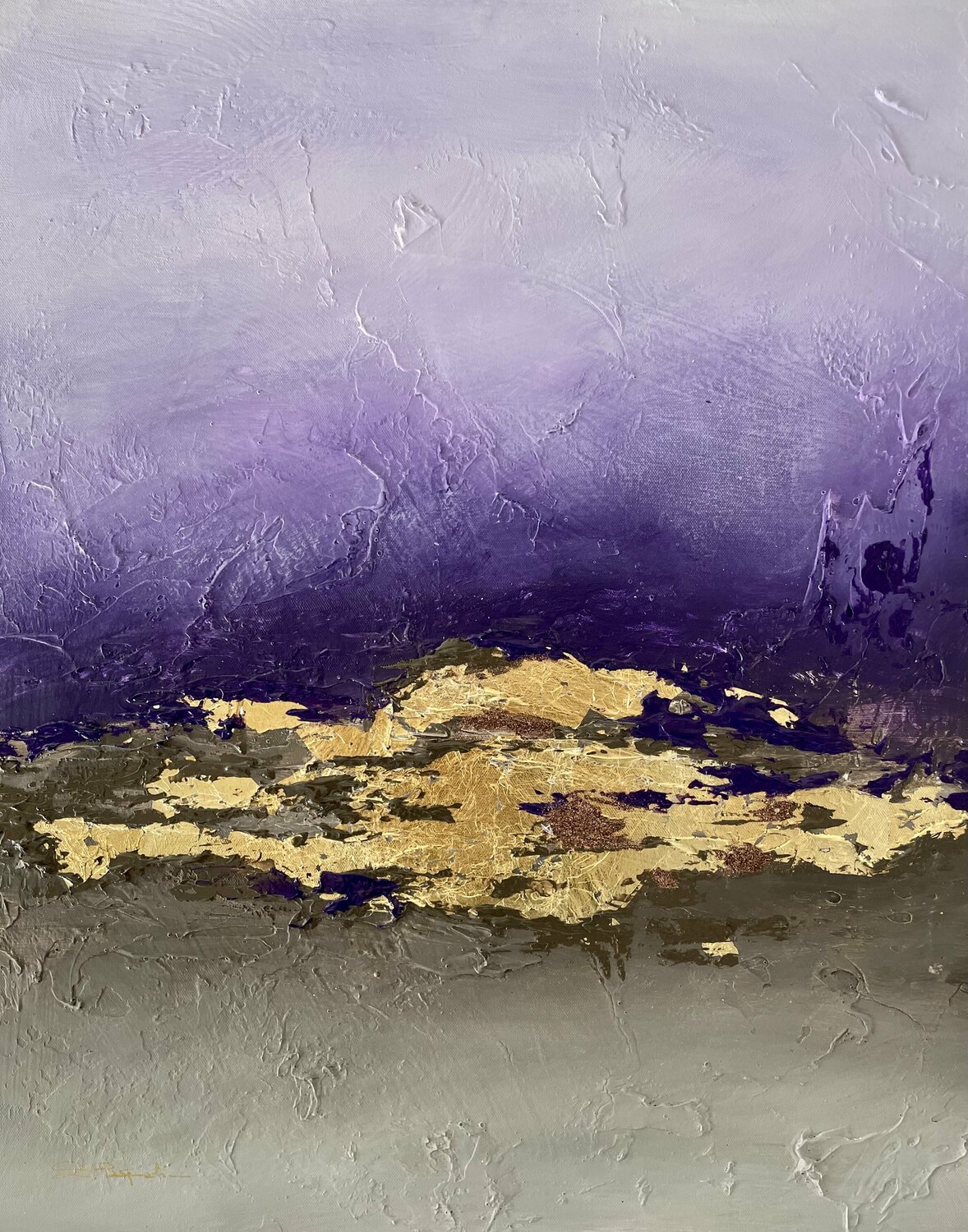 Visual Poetry II - Poetic Landscape - Purple, Gold Daniela Pasqualini Original painting for sale