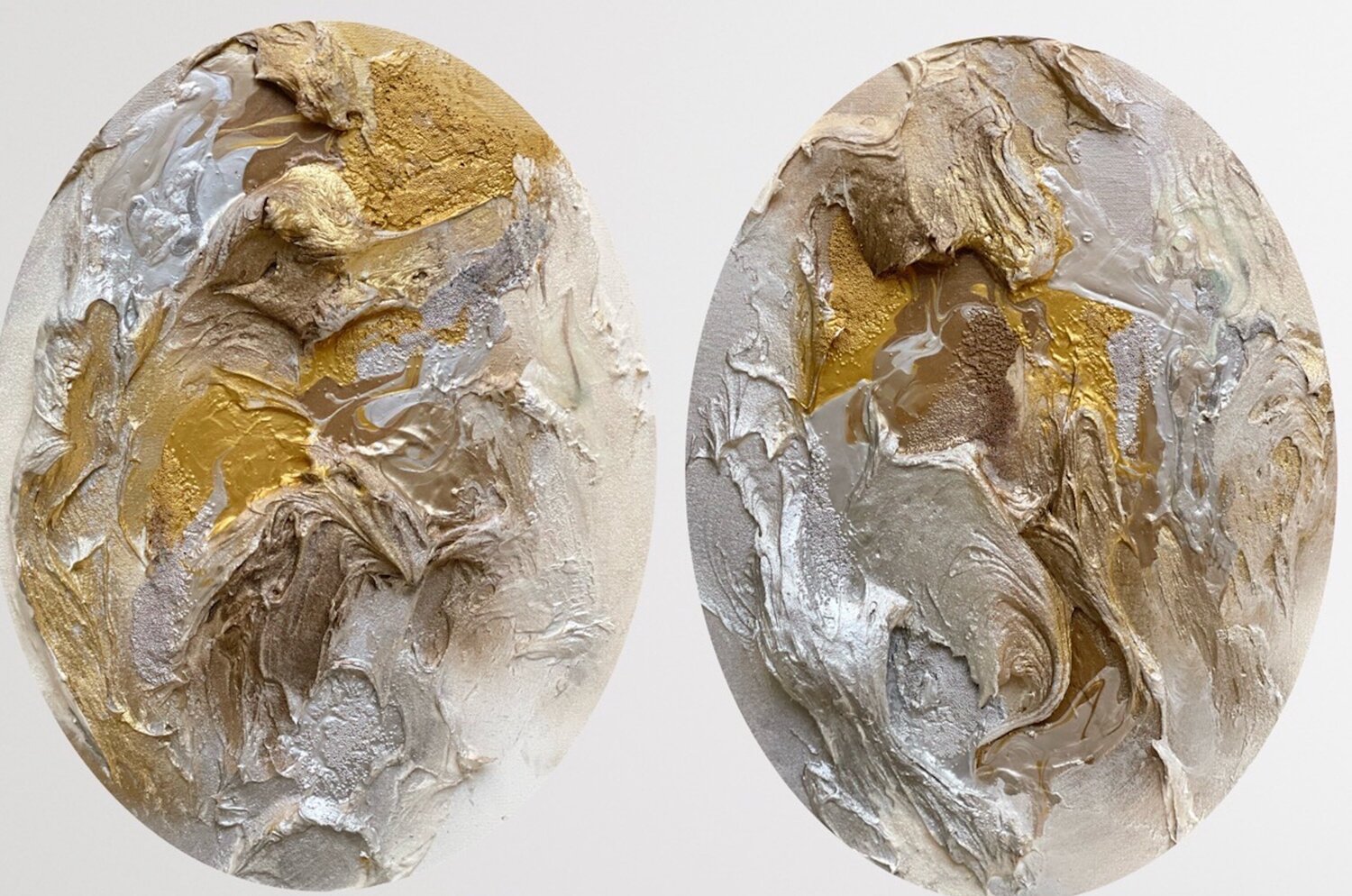 Ode II - diptych gold, champagne, silver Daniela Pasqualini Original painting for sale