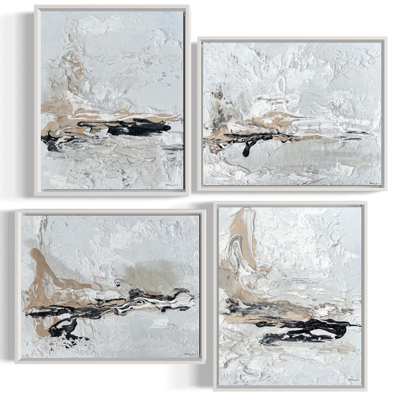 Hidden Light - 4 paintings - Black, Sand, White Daniela Pasqualini Original painting for sale