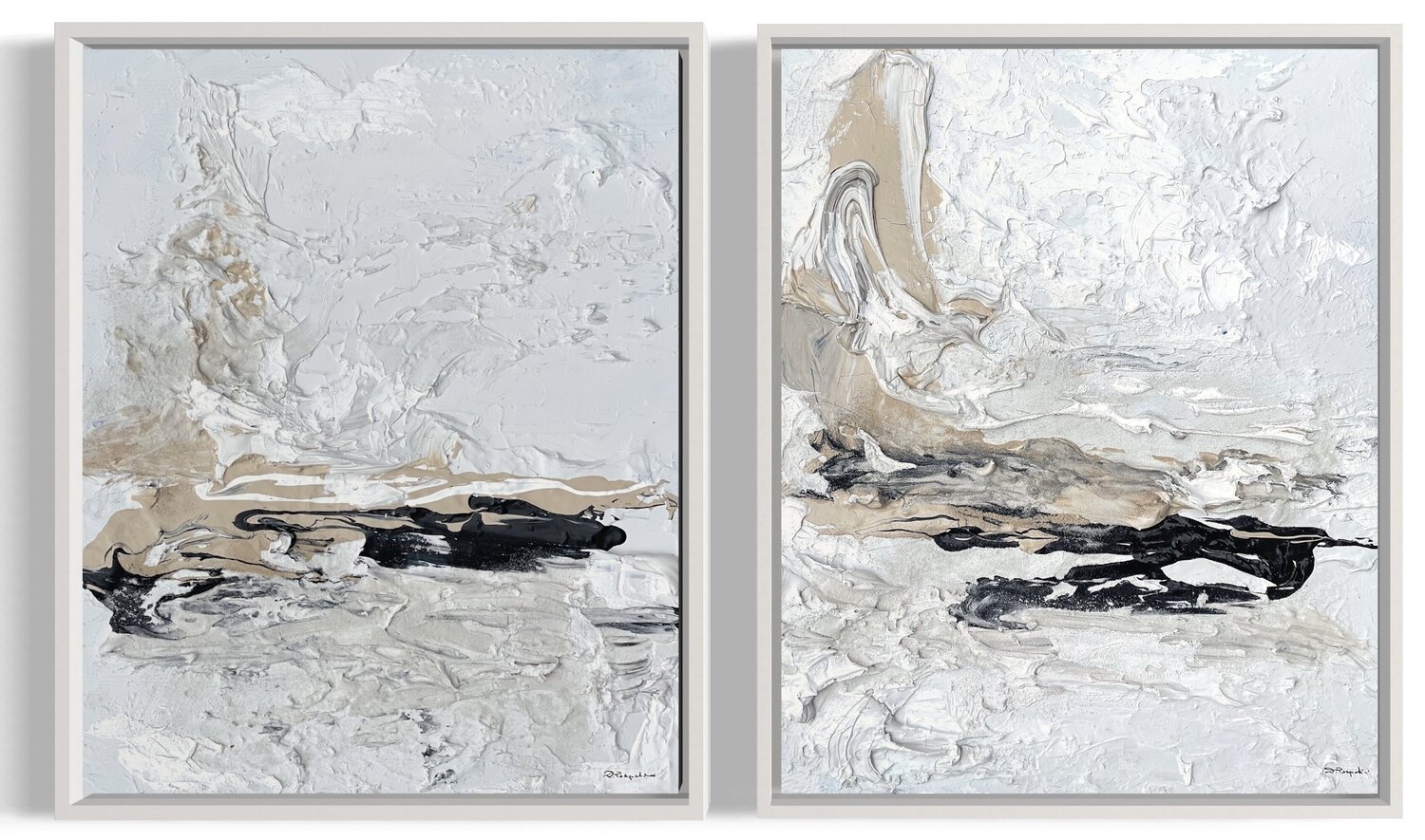 Hidden Light - 2 paintings - Black, Sand, White Daniela Pasqualini Original painting for sale