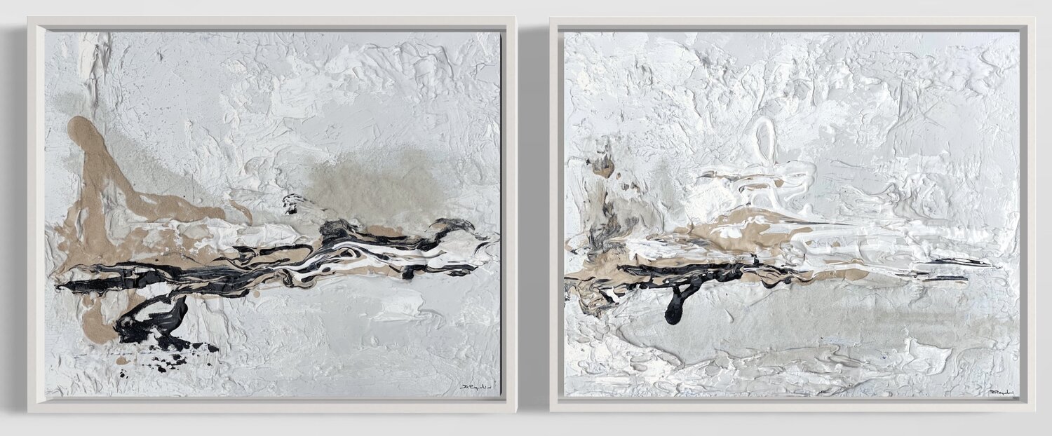 Hidden Light - 2 paintings landscape- Black, Sand, White Daniela Pasqualini Original painting for sale