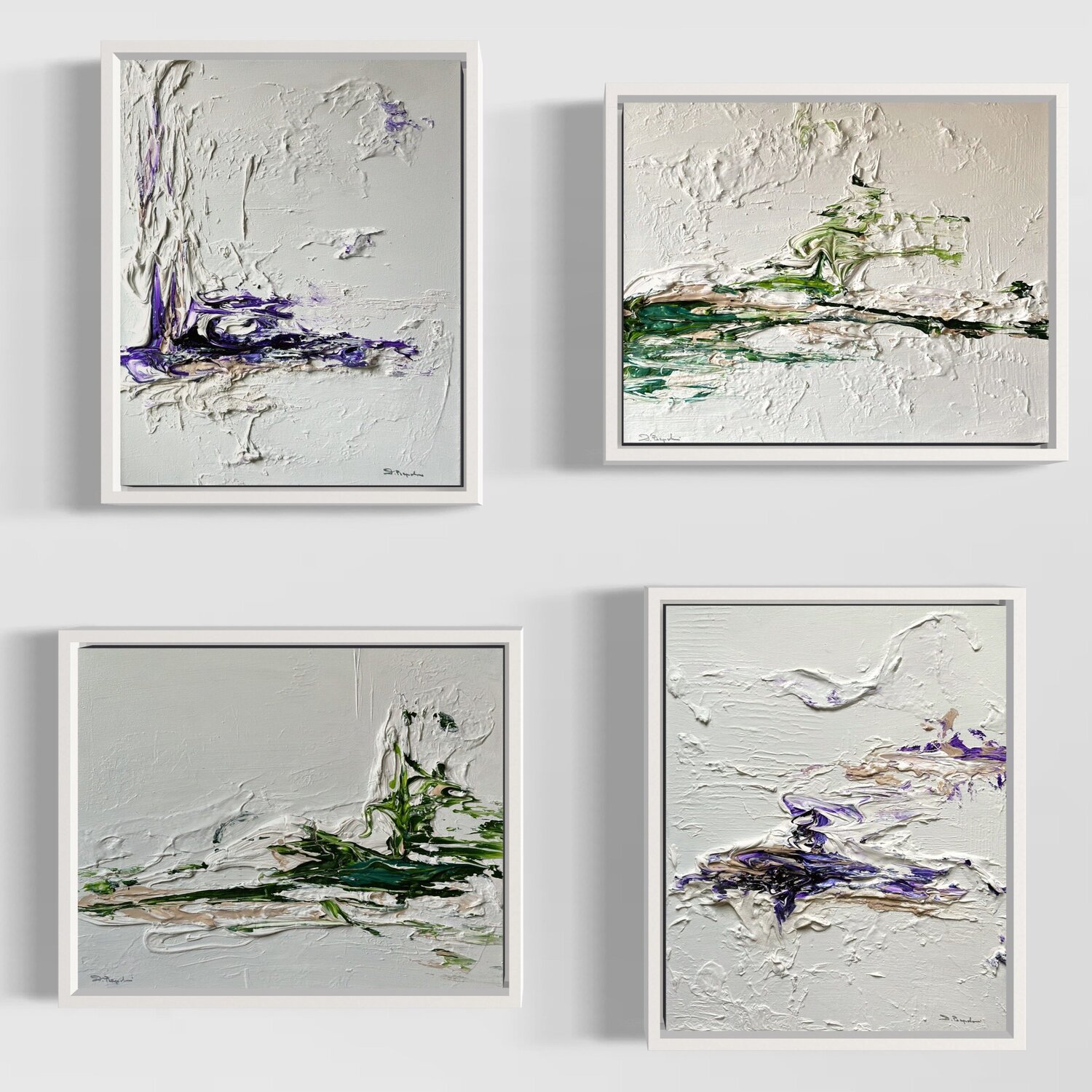 Hidden Light - 4 paintings - Purple, Green, White Daniela Pasqualini Original painting for sale