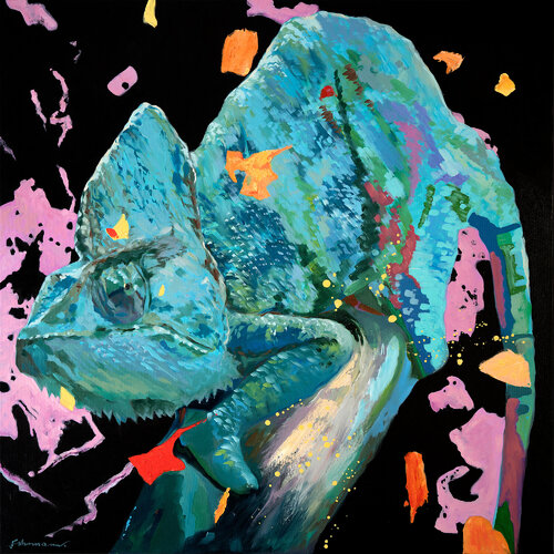 Chamäleon | Original Gemälde, Öl auf Leinwand by Uwe Fehrmann, Painting for Sale on Select