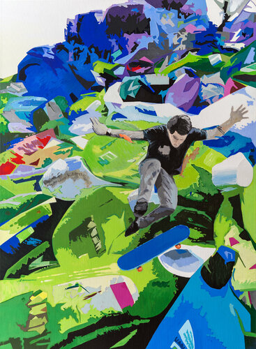 Auf und ab | Original Skater Gemälde, Acryl auf Leinwand by Uwe Fehrmann, Painting for Sale on Select
