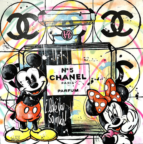 Mickey offre à Minnie le parfum Chanel n°5 by Patrick Cornée, Painting for Sale on Select