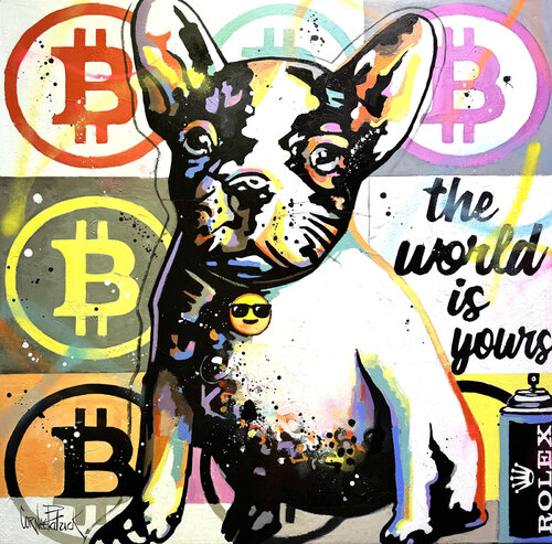My French Bulldog loves Rolex and Bitcoins by Patrick Cornée, Painting for Sale on Select