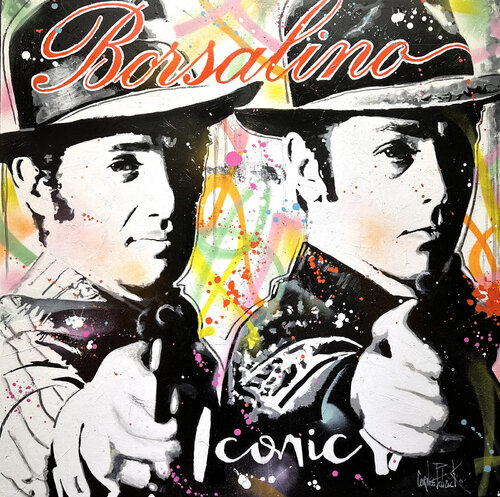 Jean Paul Belmondo et Alain Delon, Borsalino by Patrick Cornée, Painting for Sale on Select