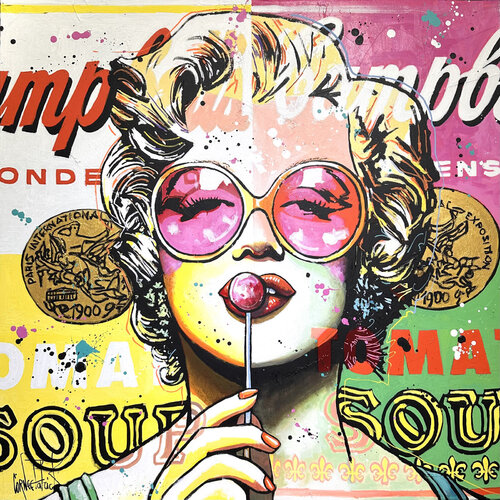 Marilyn Monroe, Iconic with a lollipop by Patrick Cornée, Painting for Sale on Select