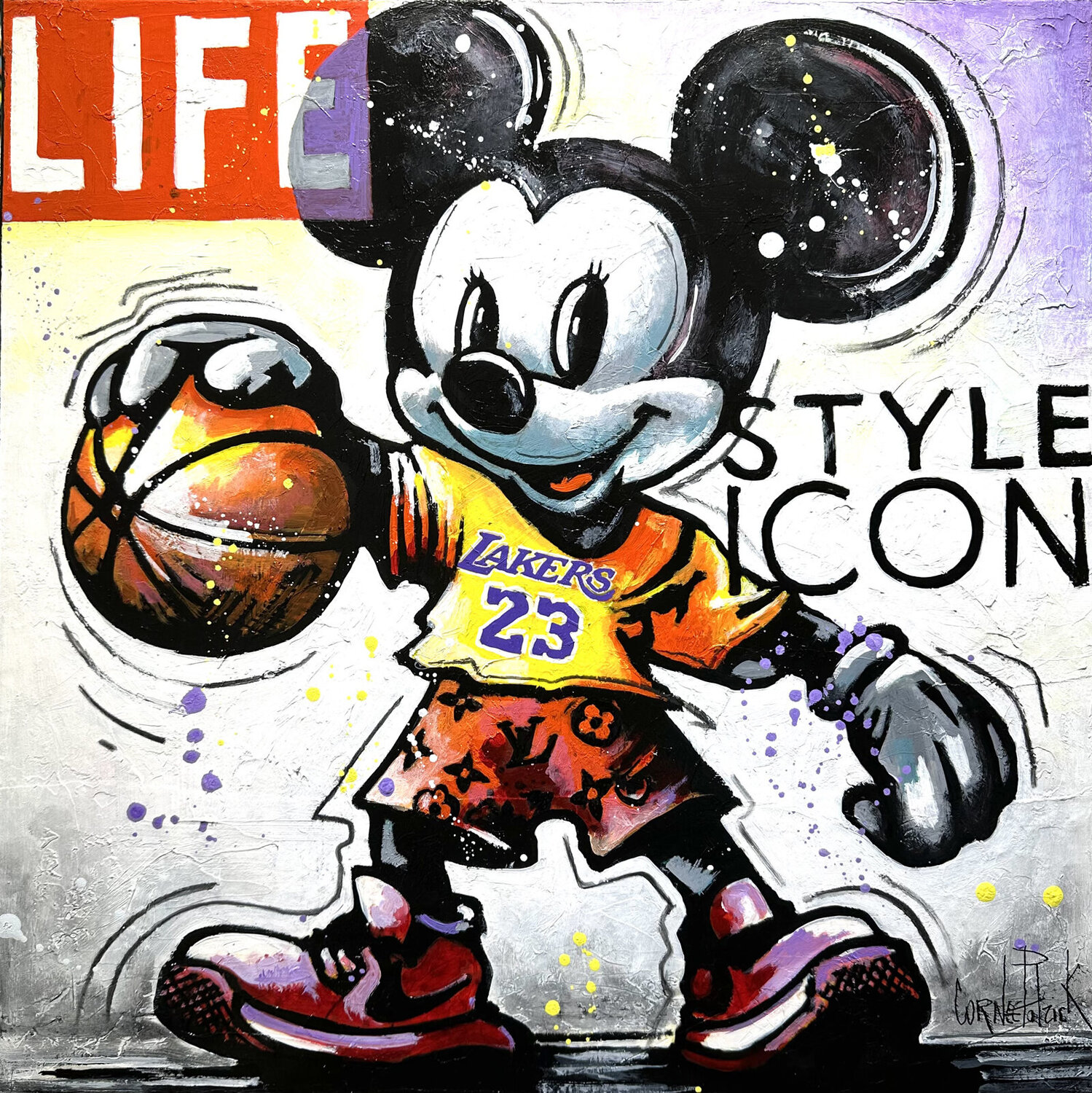 Mickey is a Lakers fan Patrick Cornée Original painting for sale
