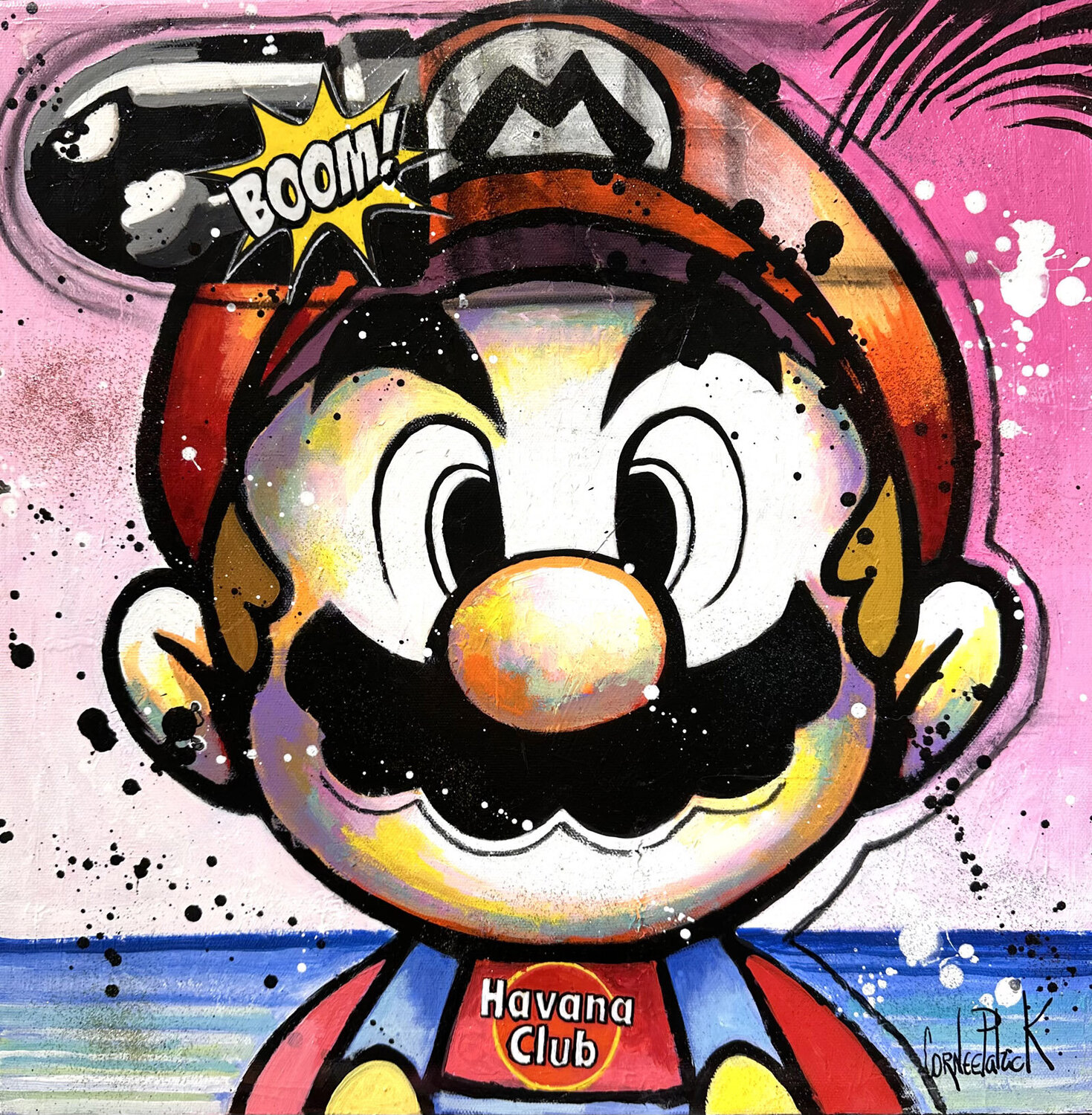 Super Mario loves holidays Patrick Cornée Original painting for sale