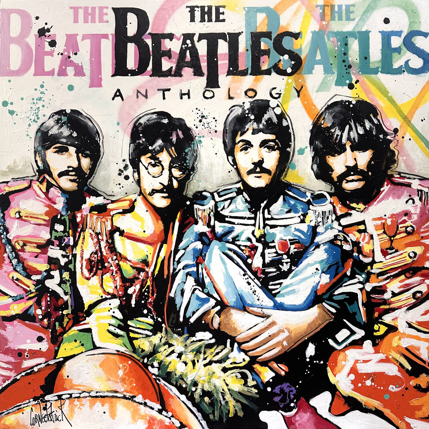 The Beatles anthology, hommage Pop Art aux Fab Four Patrick Cornée Original painting for sale