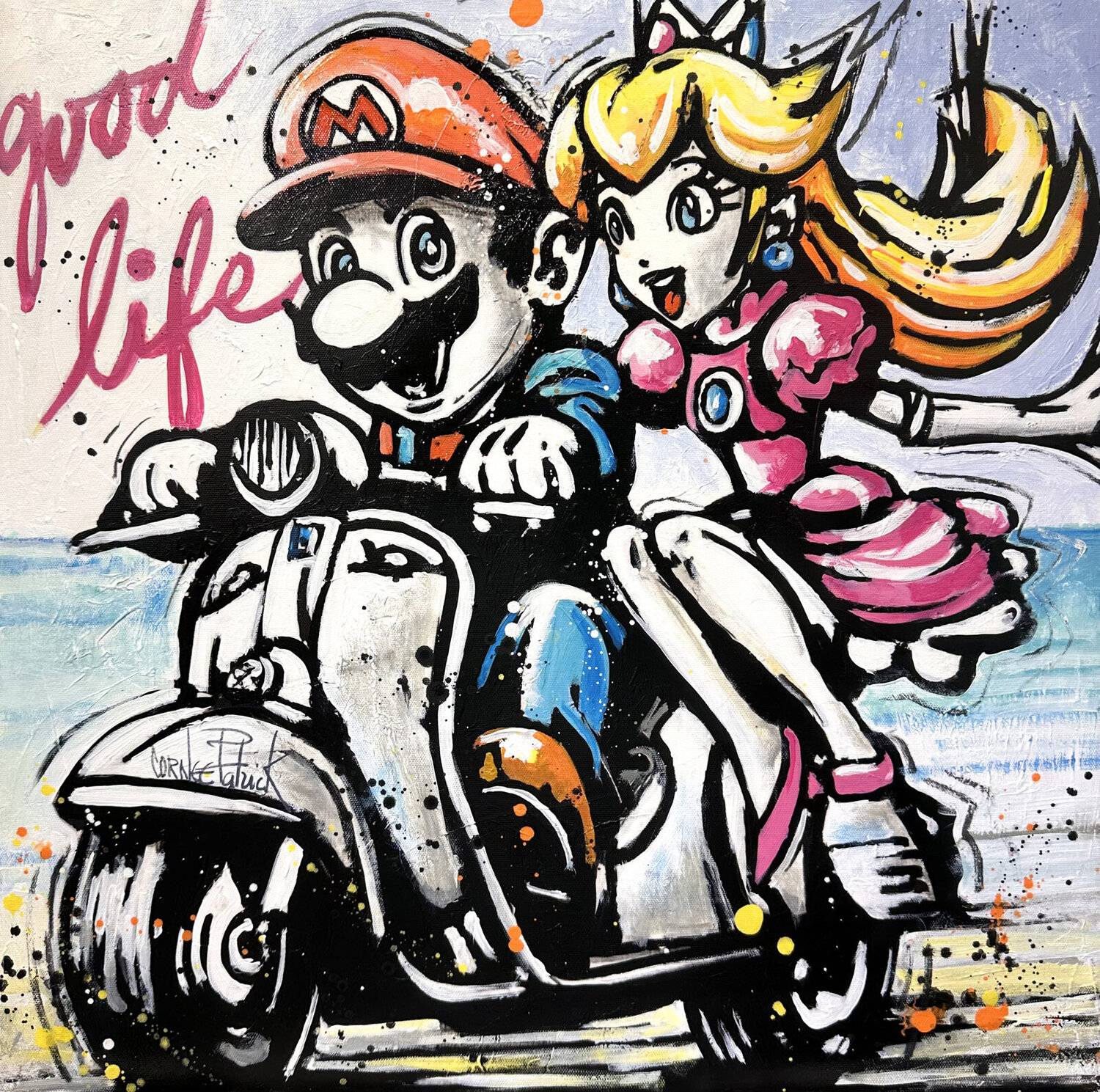 Super Mario et Princess Peach Patrick Cornée Original painting for sale