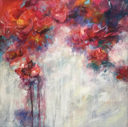 Red Blossom Shower by Marion Doxie Delaubell, Painting for Sale on Select