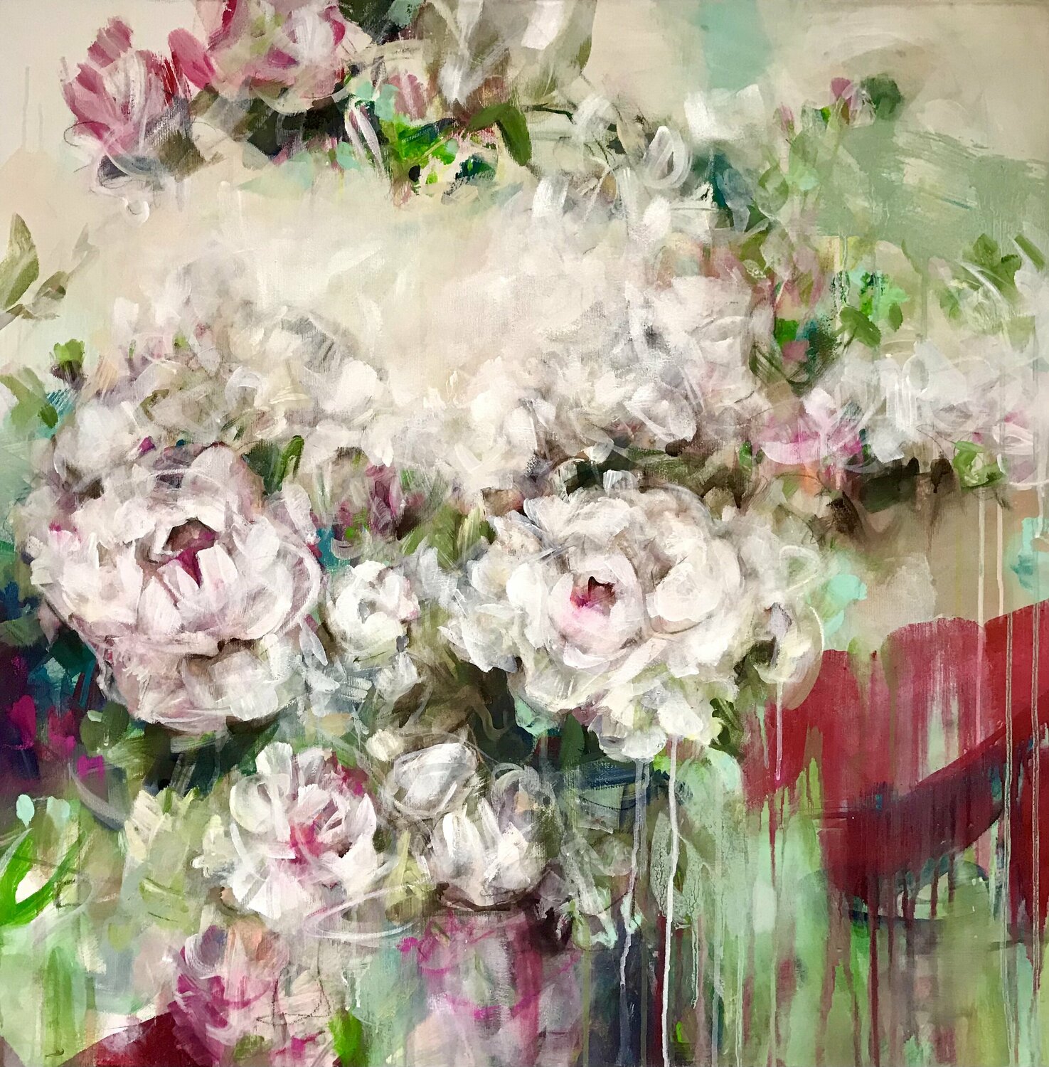 Roses in white Marion Doxie Delaubell Original painting for sale